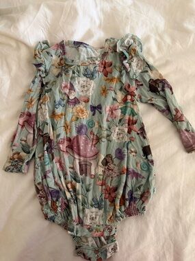 Posh Peanut Mint Floral Fairy Print Long Sleeve Baby One-Piece